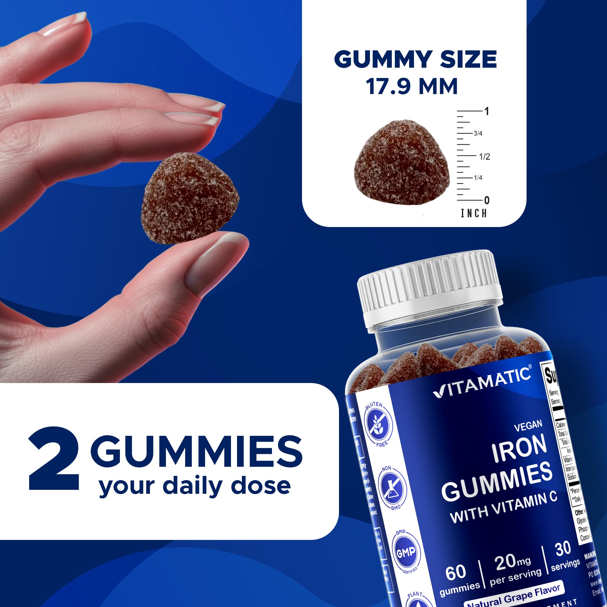 Vitamatic Iron Gummies - 20mg Iron + Vitamin C | 60 Vegan Gummies