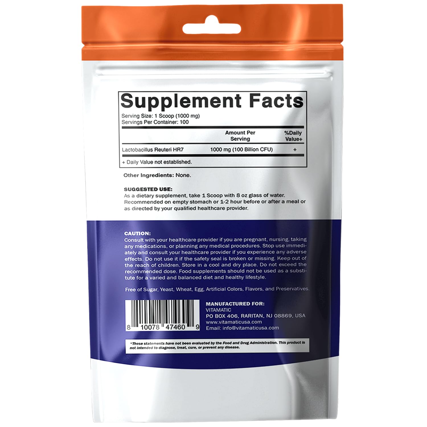 Vitamatic Lactobacillus Reuteri Probiotic Powder - Digestive Health | 100 g | 100 Servings