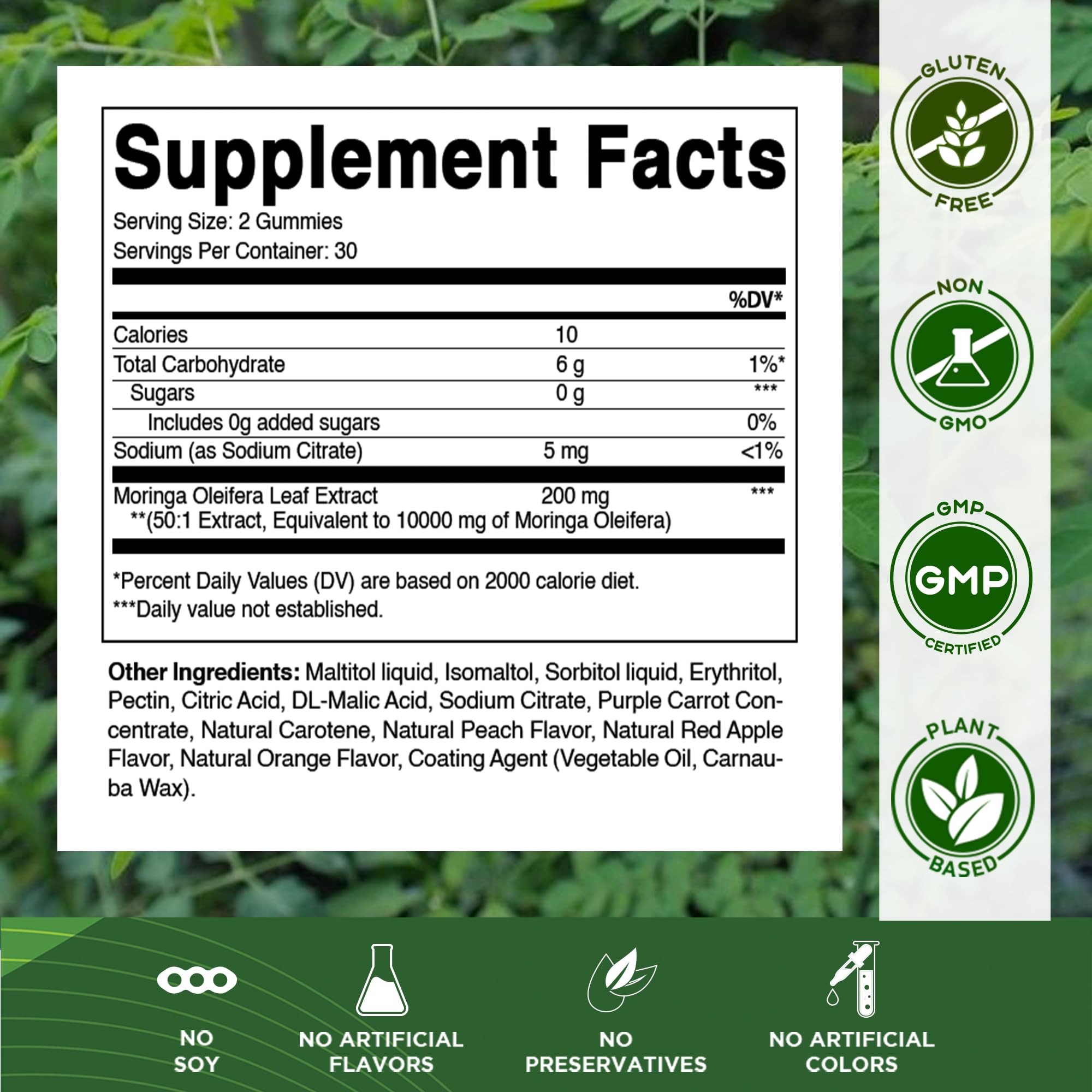 Vitamatic 2 Packs Sugar Free Moringa Gummies – 10,000 mg/Serving, Pectin-Based