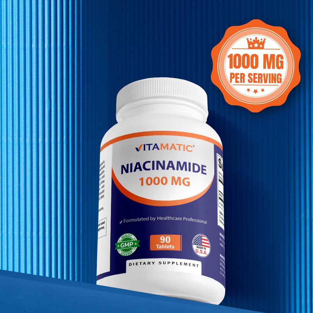Vitamatic Niacinamide 1000 mg - 90 Tablets | Flush-Free Vitamin B3 for Energy Production