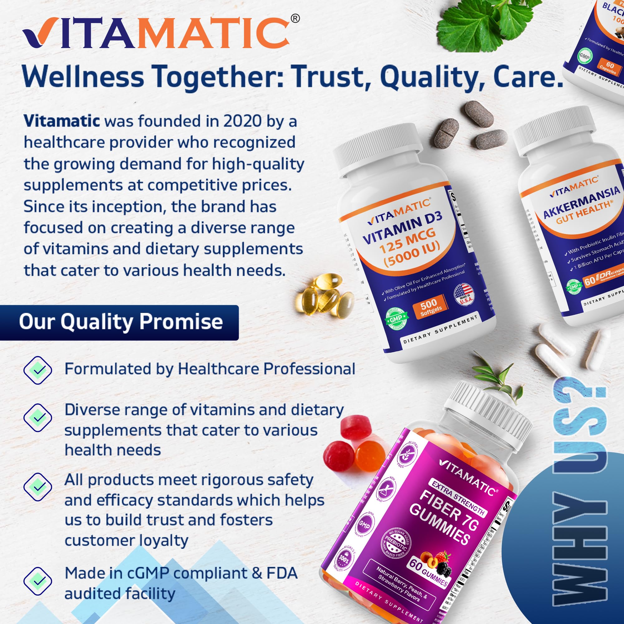 Vitamatic Calcium 1200mg + Vitamin D3 2000 IU – Bone & Immune Support (240 Tablets) – Non-GMO, Gluten-Free