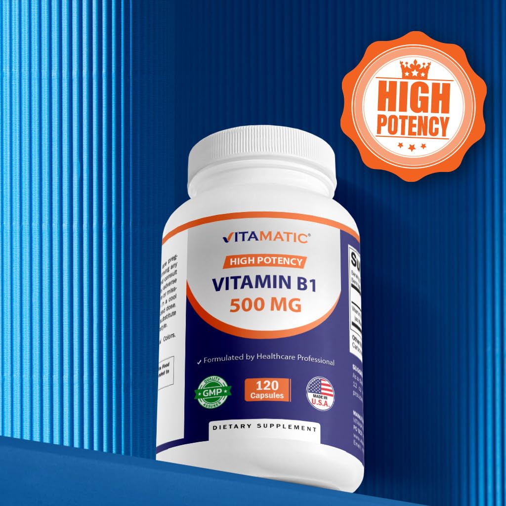 Vitamatic Vitamin B1 (Thiamine) 500mg – 120 Capsules | Non-GMO, Gluten Free
