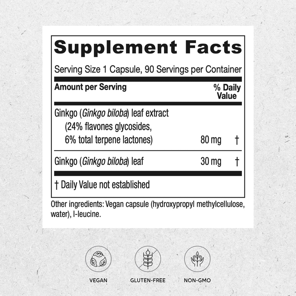 Vitanica Ginkgo - Brain Health Supplement - Supports Blood Flow & Circulation in Women & Men - Herbal Supplement That Uses Ginkgo Extract & Leaf - Lady - 90 Capsules