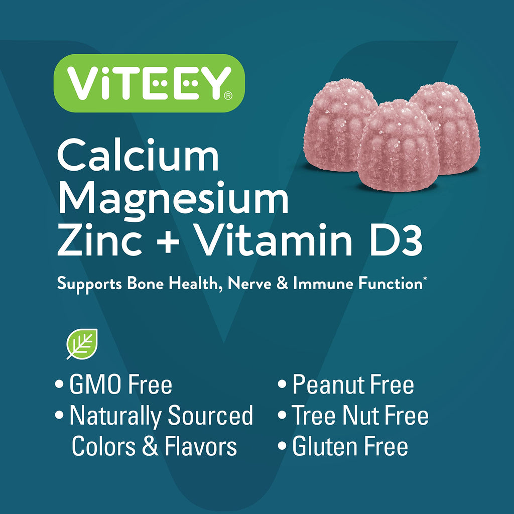 Viteey Calcium Magnesium Zinc Gummies + Vitamin D3 | Bone Health & Immune Support