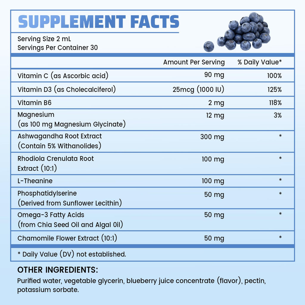 Vivcmin 10-in-1 Cortisol Supplement – Sleep & Mood Support (Blueberry, 2 oz)