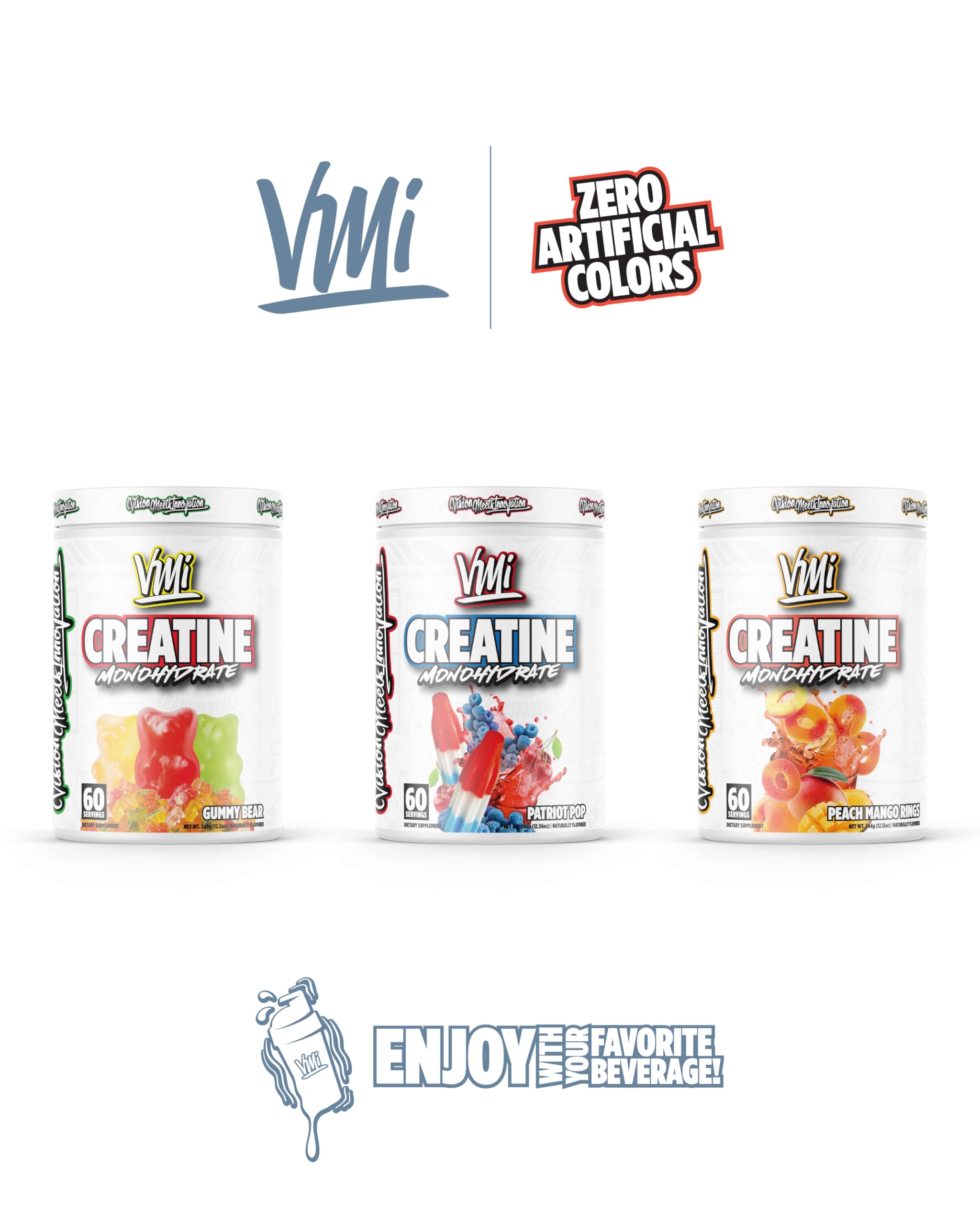 VMI Sports Creatine Monohydrate Powder – 5 g per Serving, 60 Servings, Patriot Pop