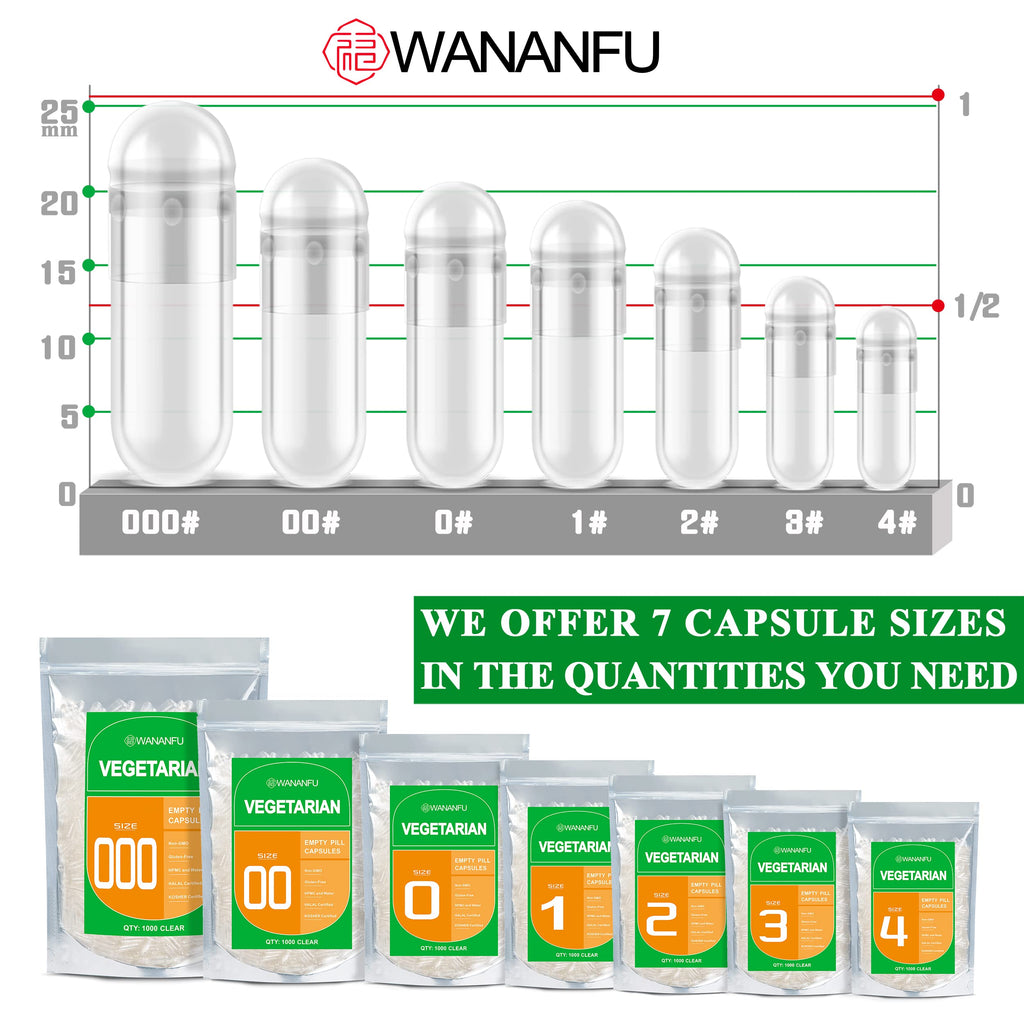 WANANFU Size 000 Vegetarian Capsules Bundle (100 Count) + Micro Lab Spoon