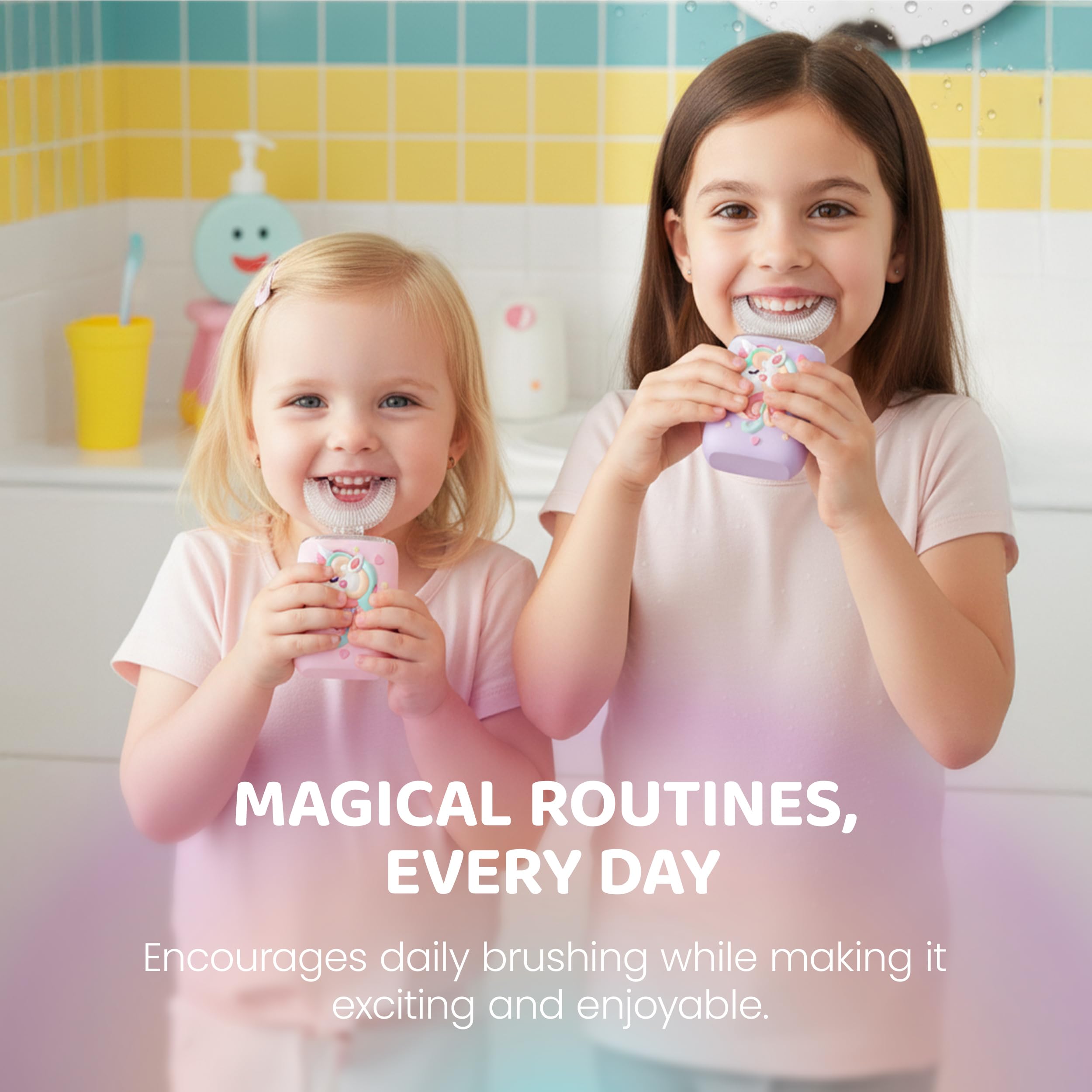 Well Before Ultrasonic Kid's U-Shaped Toothbrush – IPX7 Waterproof, 5 Modes (Unicorn/Purple) Ages 2-7