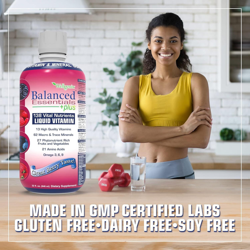 Wellgenix Balanced Essentials Plus New Formula – Berry Flavor 32oz (Pack of 2) | Liquid Multivitamin & Immune Support