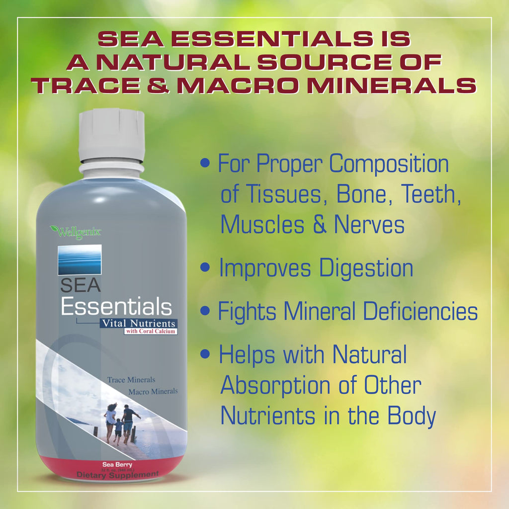 Wellgenix Sea Essentials Liquid Multivitamin with Coral Calcium & Sea Minerals – Sea Berry Flavor (Pack of 2)