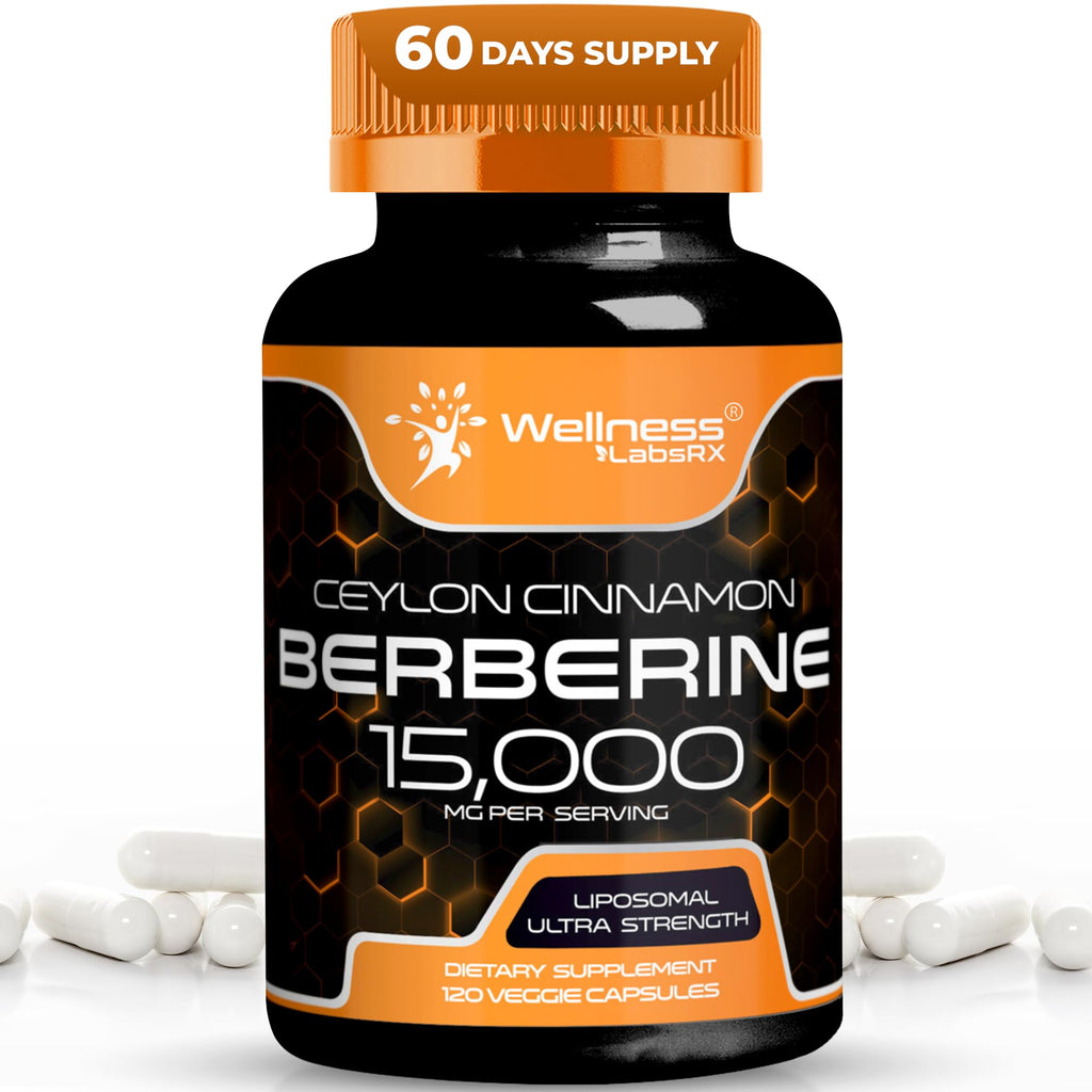 WELLNESS LABSRX Berberine 15,000mg – 120 Capsules | Third-Party Tested HCL with Cinnamon, Black Pepper & Apple Cider Vinegar