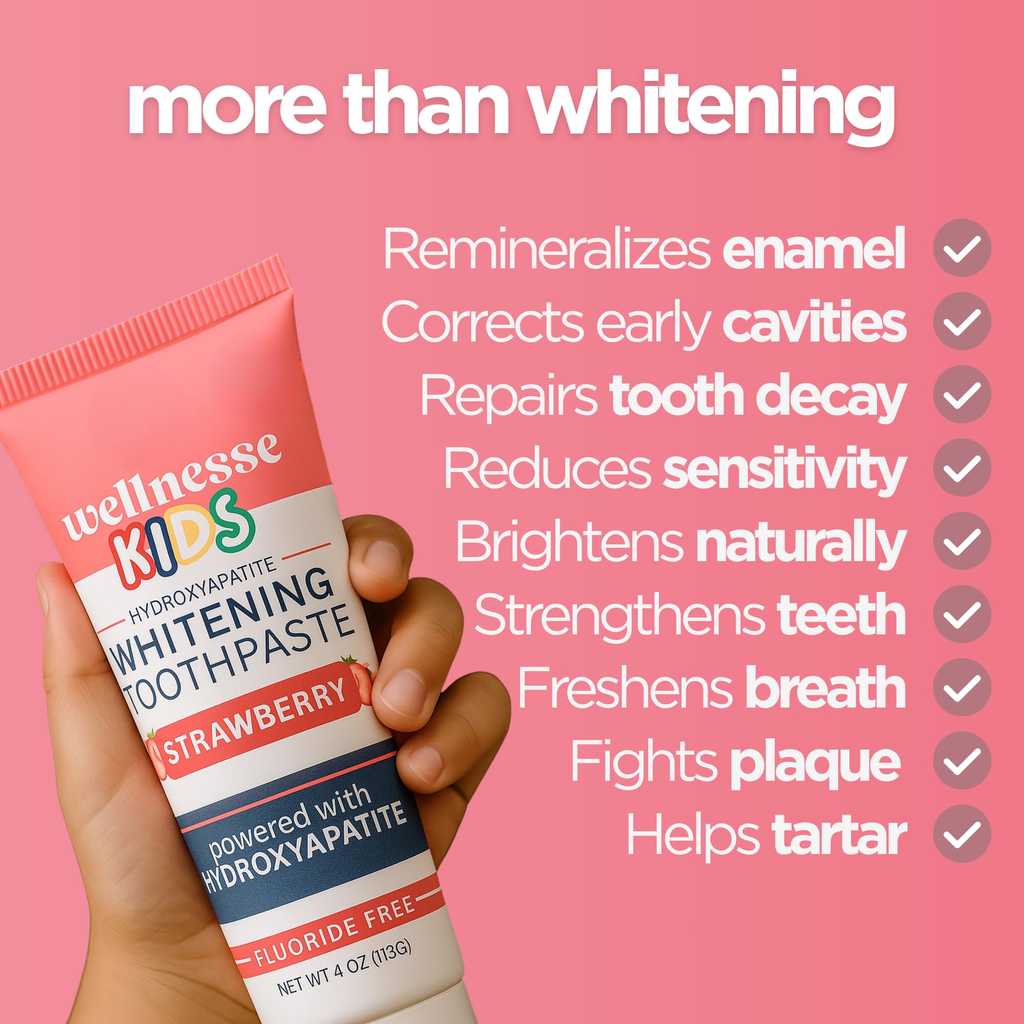 Wellnesse Kids Hydroxyapatite Toothpaste with Xylitol - Fluoride Free Strawberry 4 oz