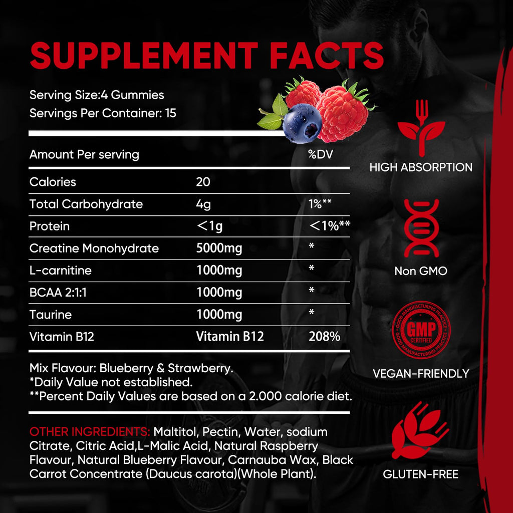 WEVYHFS SPORTS Creatine Gummies 5000mg – Sugar-Free Vegan, 60 Chews