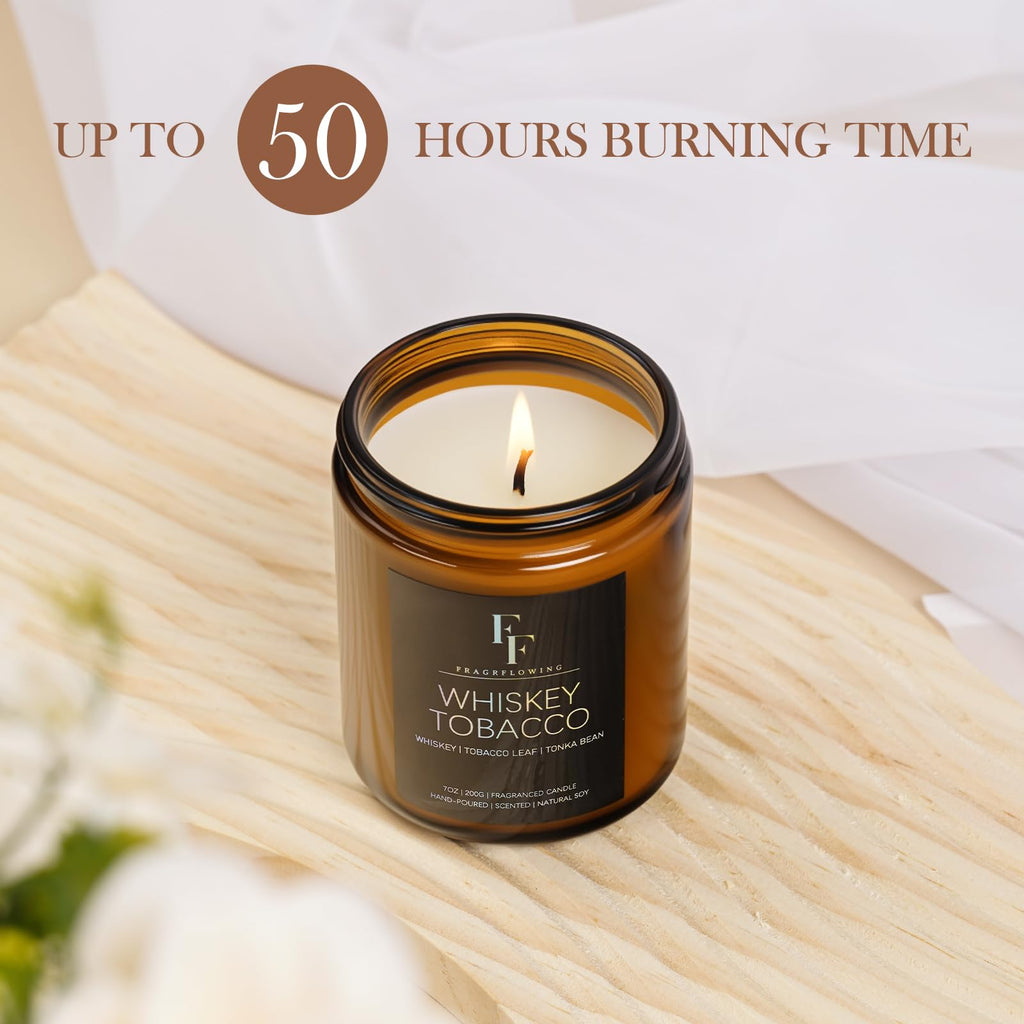 Whiskey & Tobacco Scented Candle – 7oz Soy Wax, Aromatherapy Gift