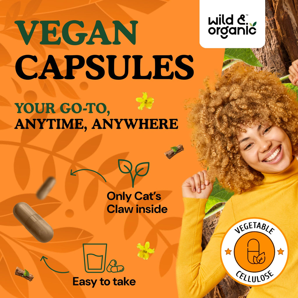Wild & Organic Cat's Claw 1000 mg - Immune Support - Vegan, Non-GMO | 90 Count