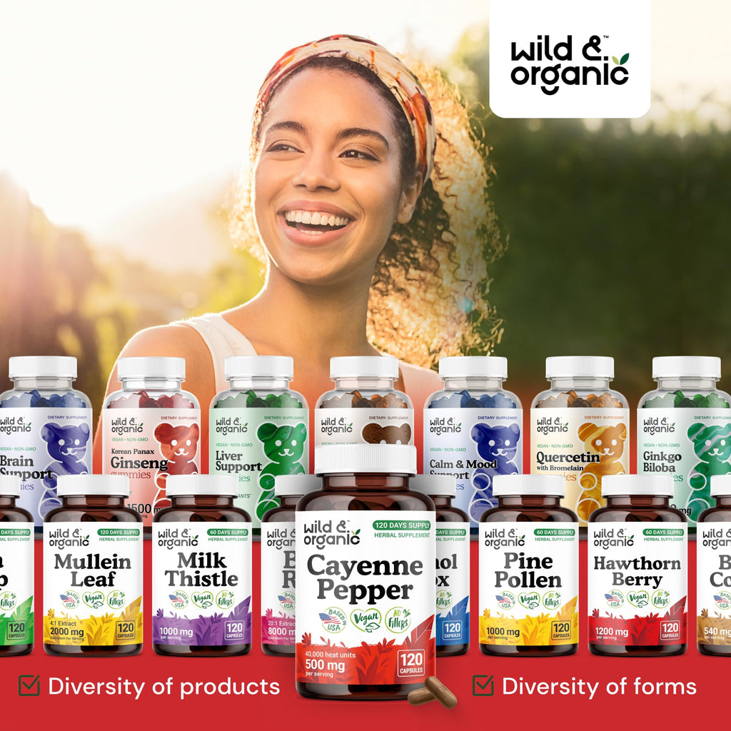 Wild & Organic Cayenne Pepper Capsules 500 mg - Digestive Support - Vegan, Non-GMO