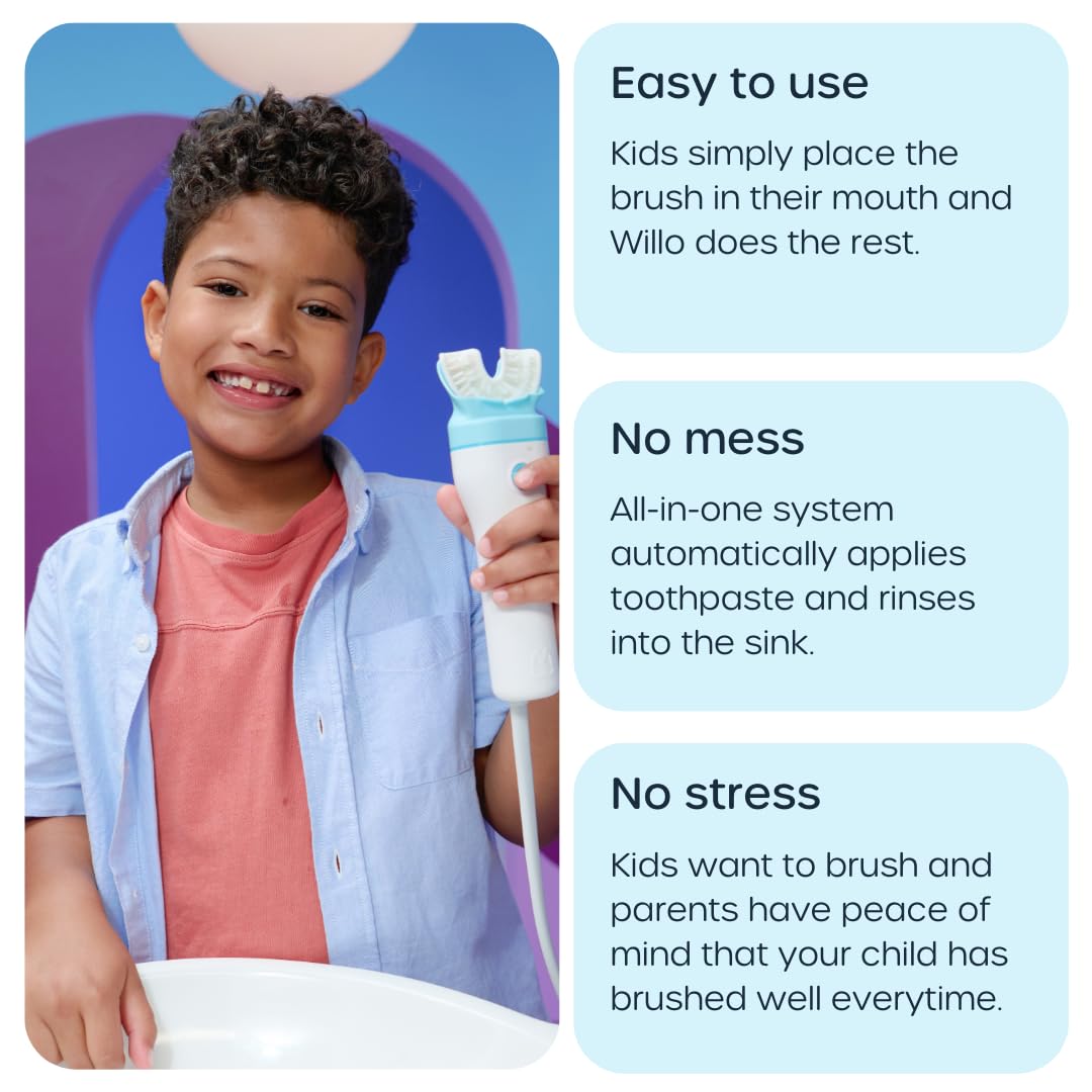 Willo Fully Automatic Kids U-Shaped Electric Toothbrush - Bubble Twist (Medium, Ages 8-11) | 2 Timers, Deep-Cleans, Consistent Results