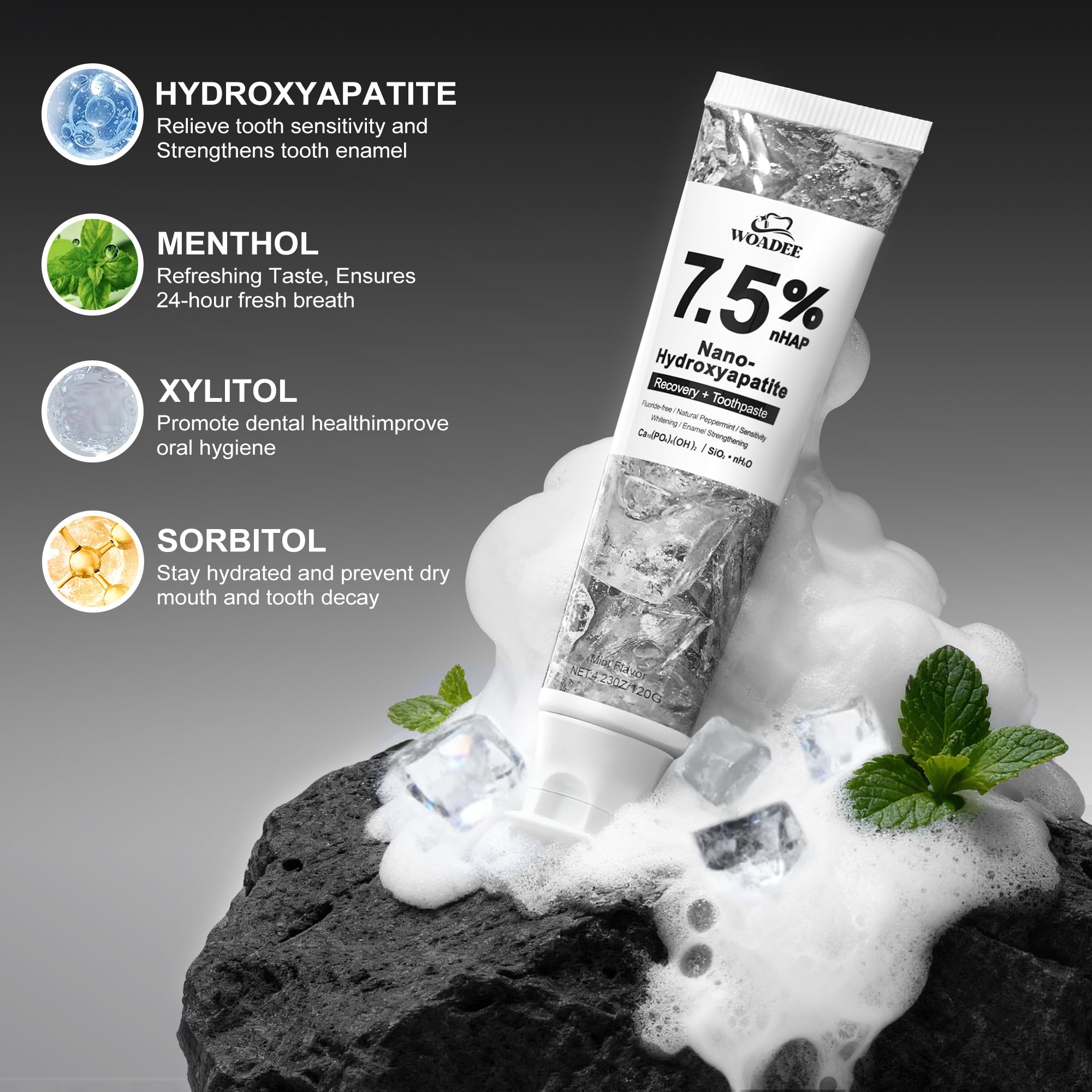 Woadee Hydroxyapatite Toothpaste – Fluoride-Free Enamel Protection (4 Pack)