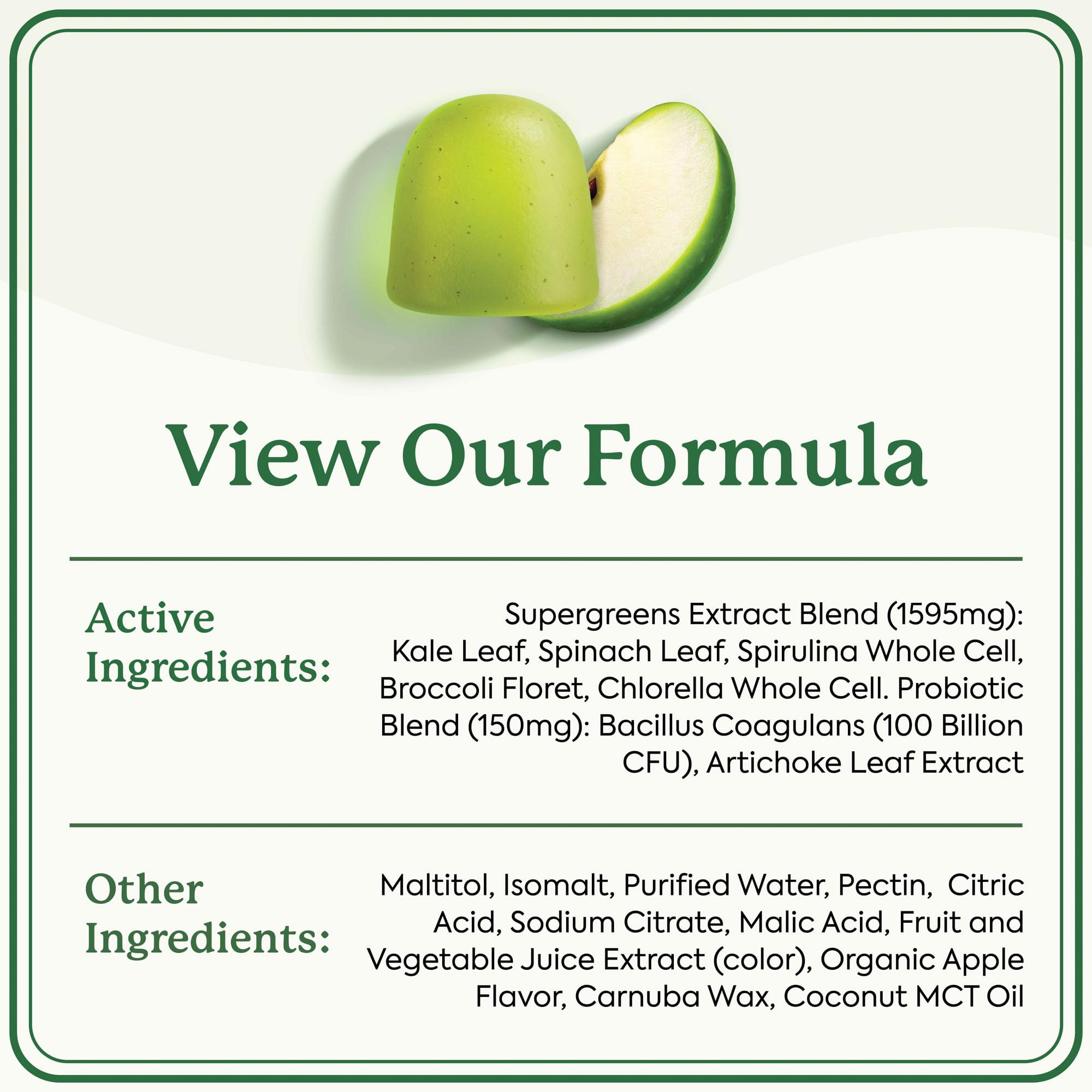 WonderGreens Veggie Gummies with Probiotics & Multivitamins – Green Apple, 60 Count