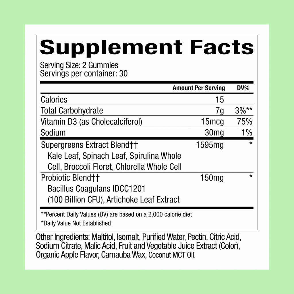 WonderGreens Veggie Gummies with Probiotics & Multivitamins – Green Apple, 60 Count