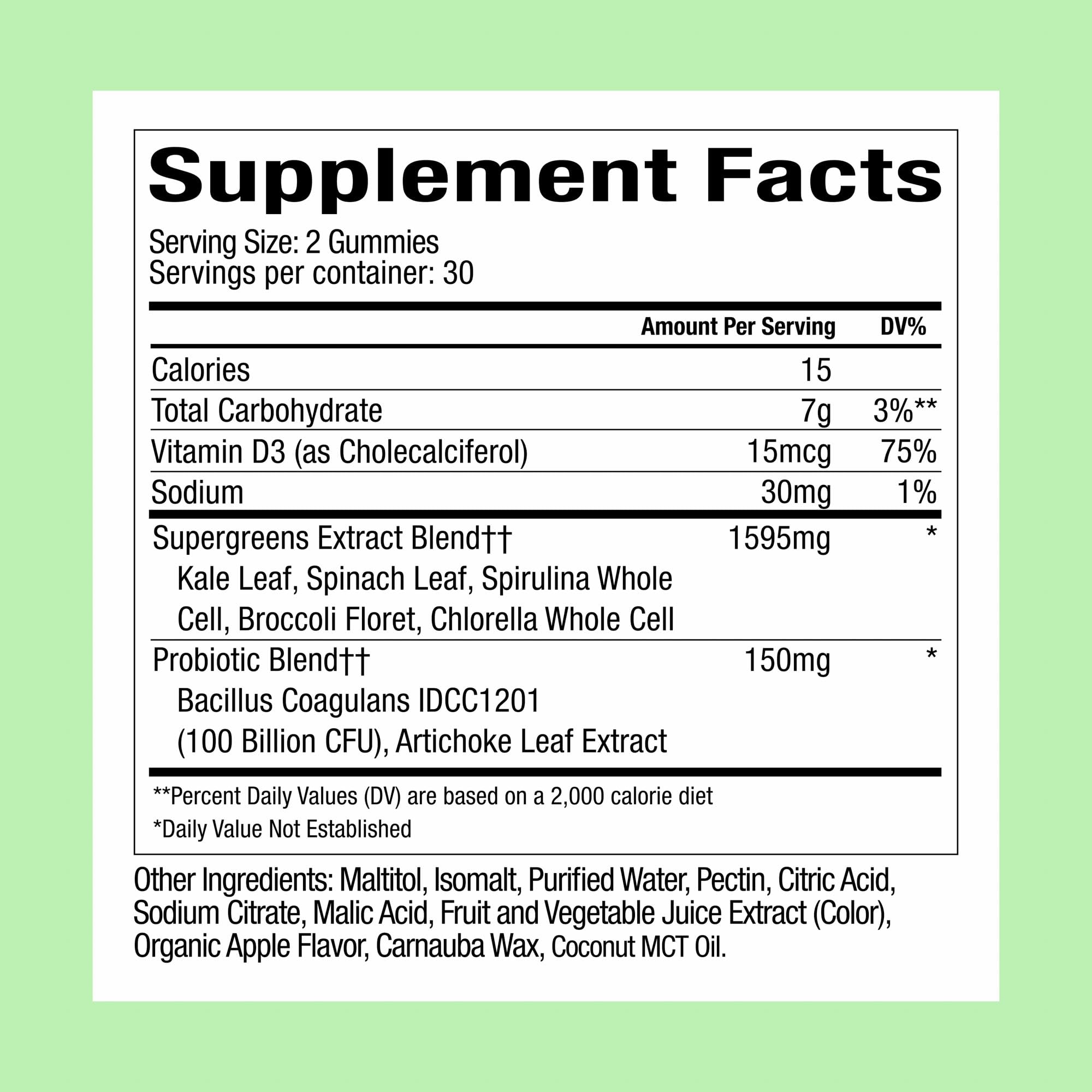 WonderGreens Veggie Gummies with Probiotics & Multivitamins – Green Apple, 60 Count