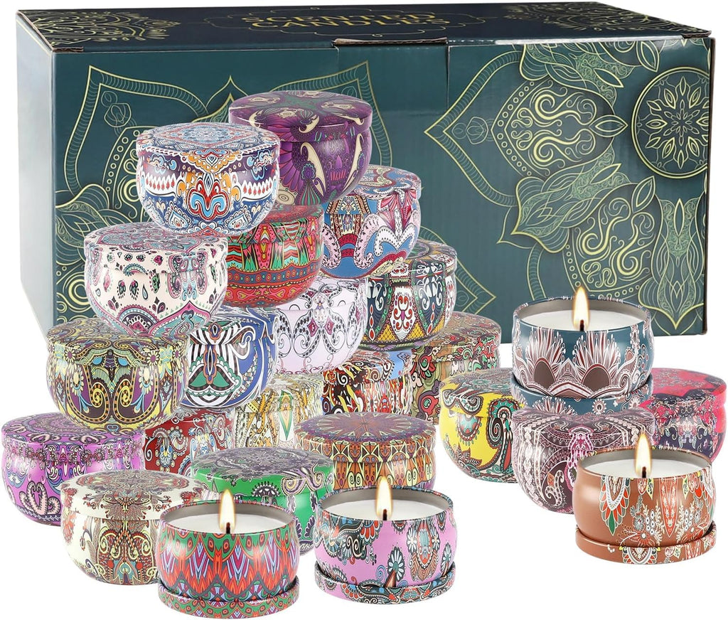 WPONSZU 24-Pack Scented Candles Gift Set - Soy Wax Travel Tin Jars 2.5 oz