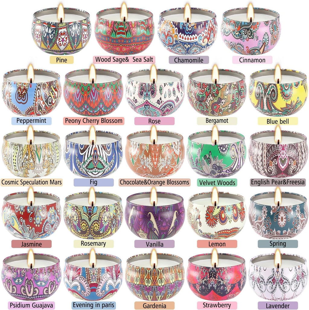 WPONSZU 24-Pack Scented Candles Gift Set - Soy Wax Travel Tin Jars 2.5 oz