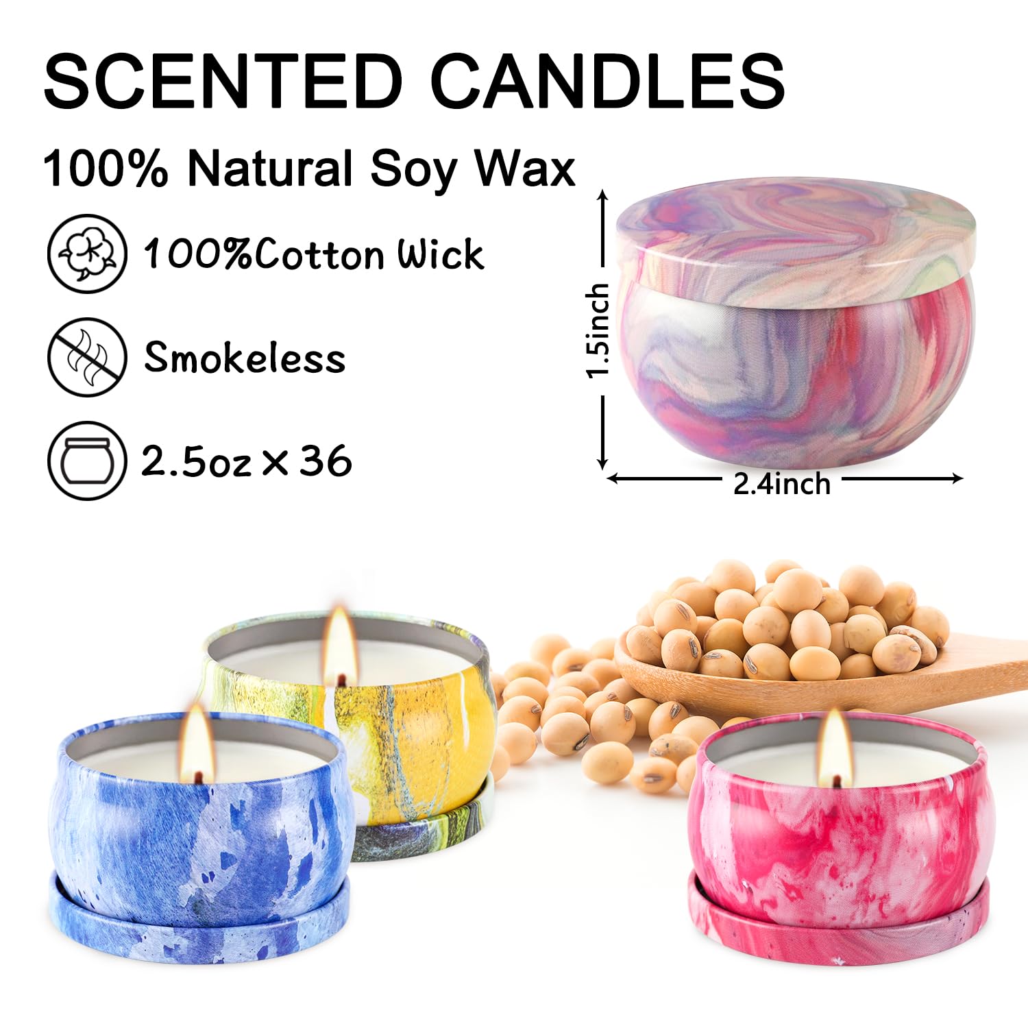 WPONSZU 36-Pack Scented Candles Gift Set – 2.5 oz Soy Travel Tin