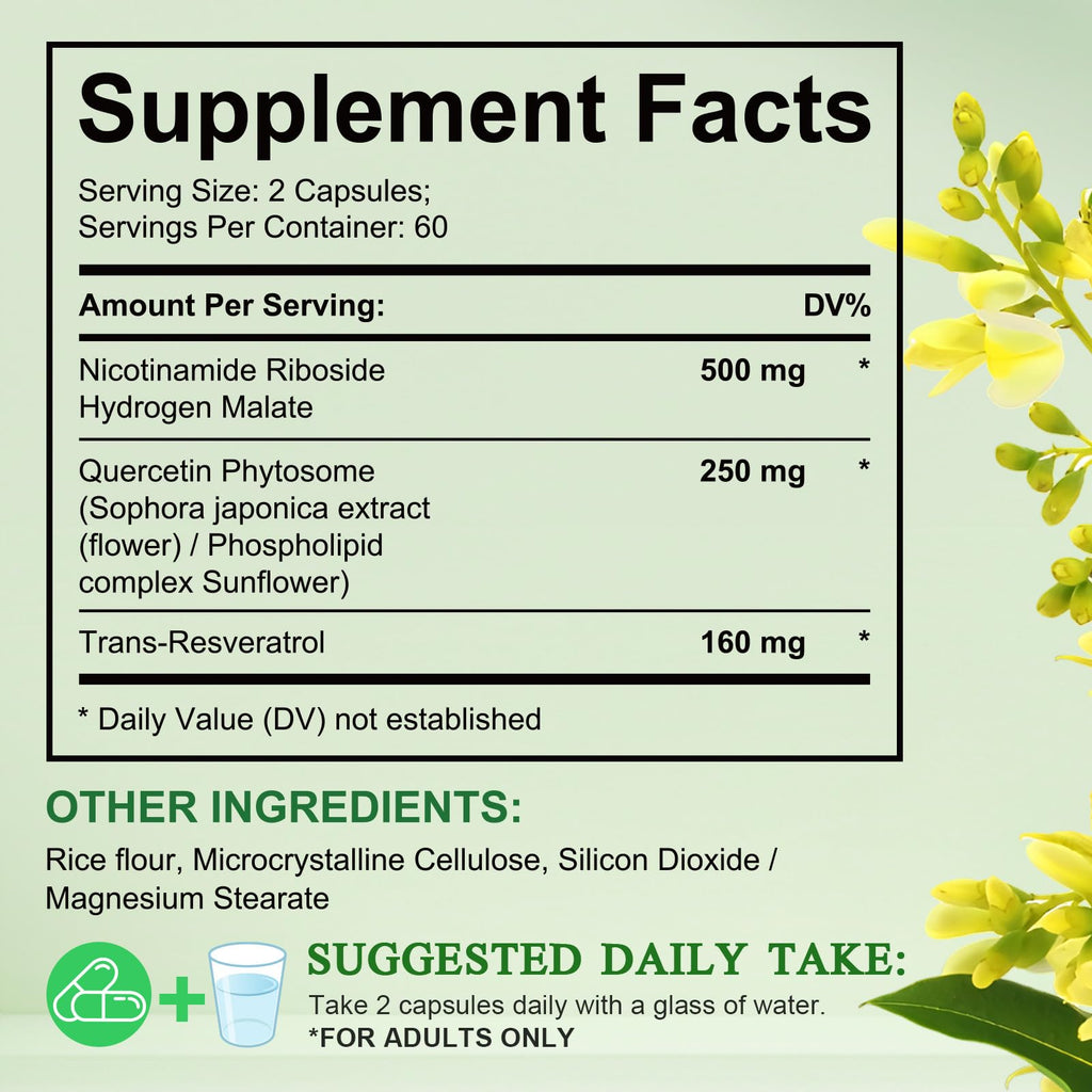 Xaarty NAD Supplement - 910mg Liposomal NAD with Resveratrol & Quercetin | 120 Capsules