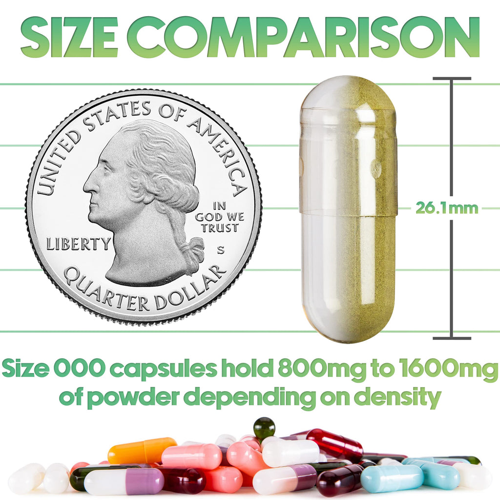 XPRS Nutra Size 000 Empty Capsules - 250 Count Clear Gelatin Caps for DIY Filling