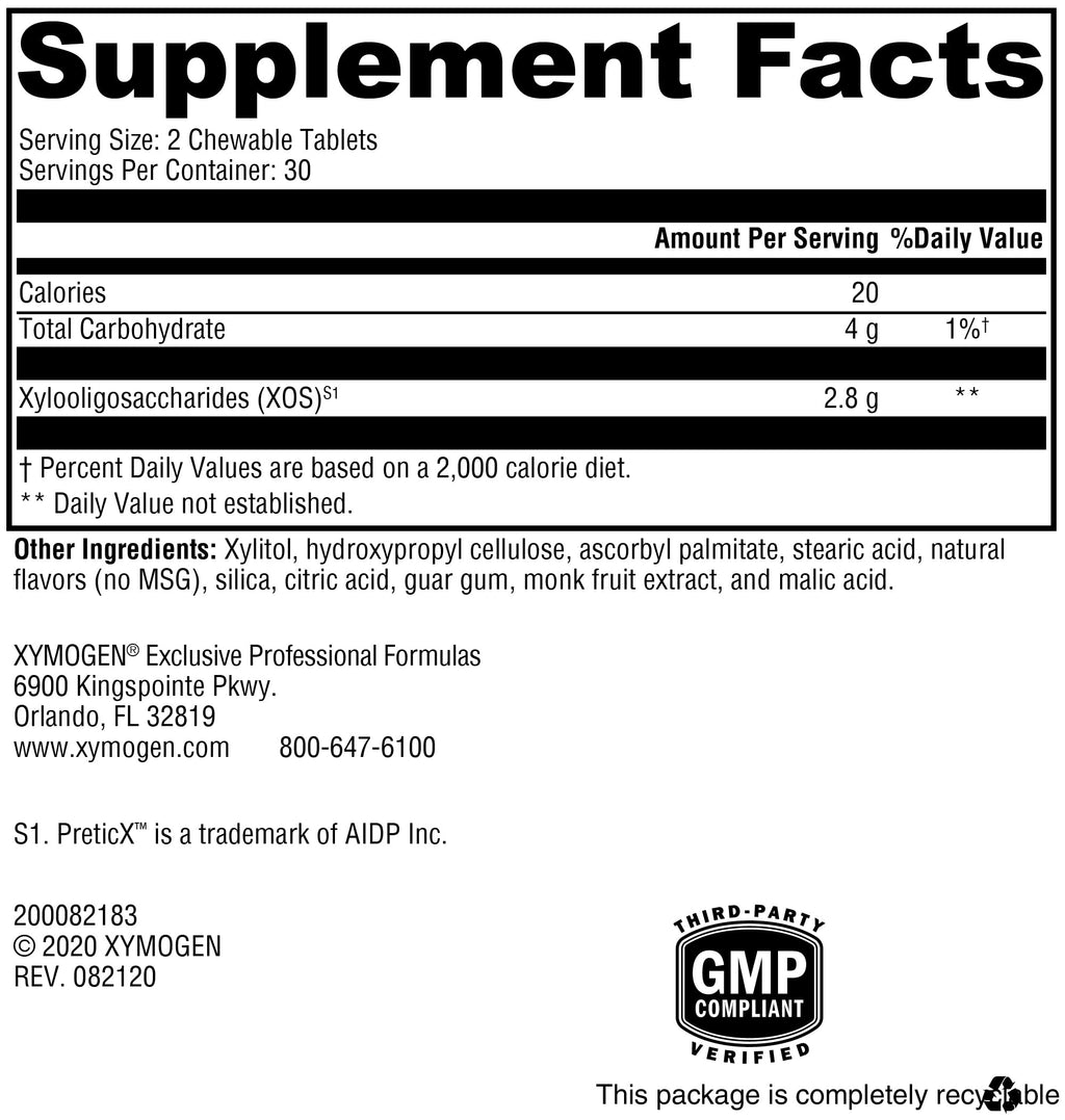 XYMOGEN PrebioMax Prebiotic Fiber with XOS – Sour Apple, 60 Chewable Tablets