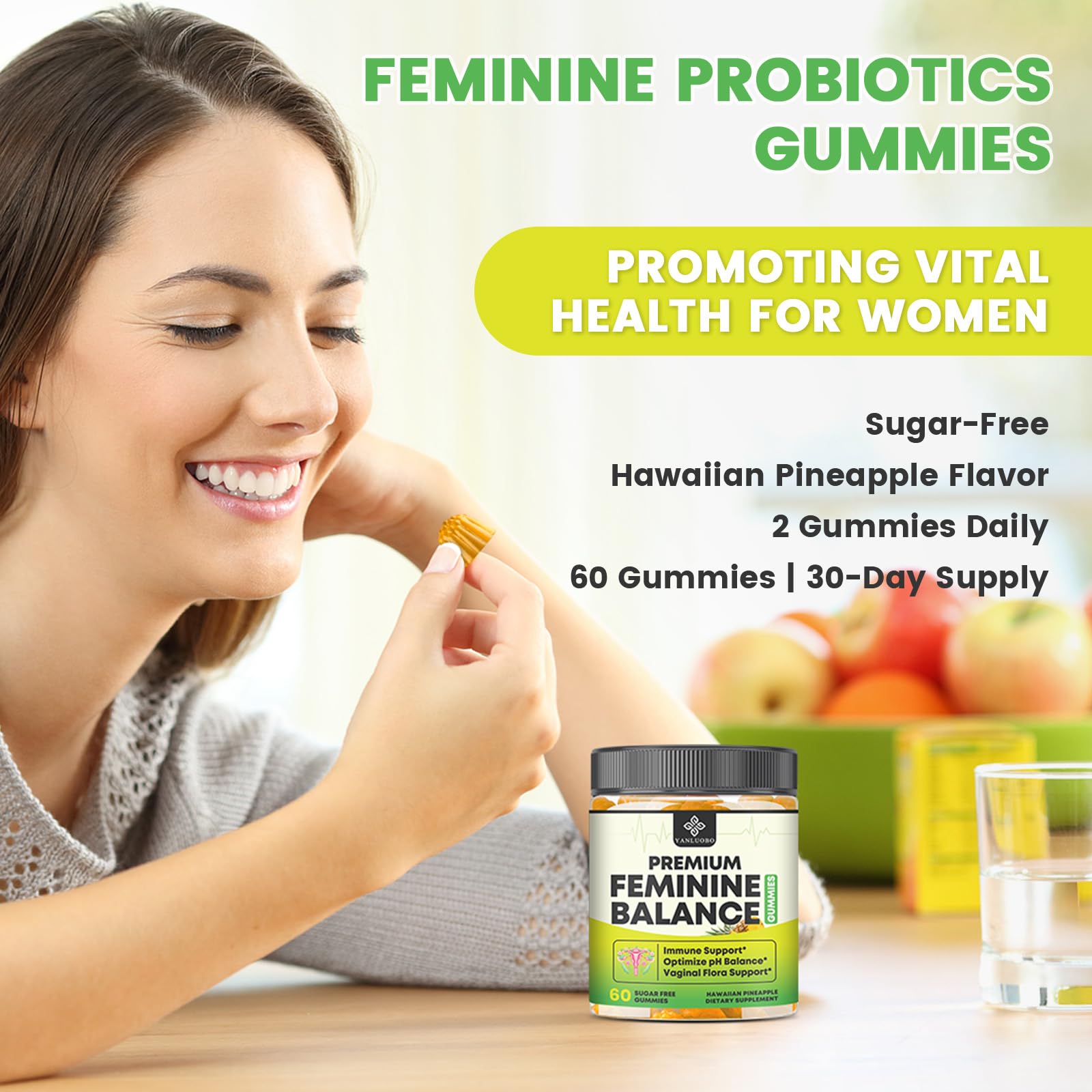 YANLUOBO Feminine Balance Probiotic Gummies for Women | Vaginal Health & pH Balance | 60 Count