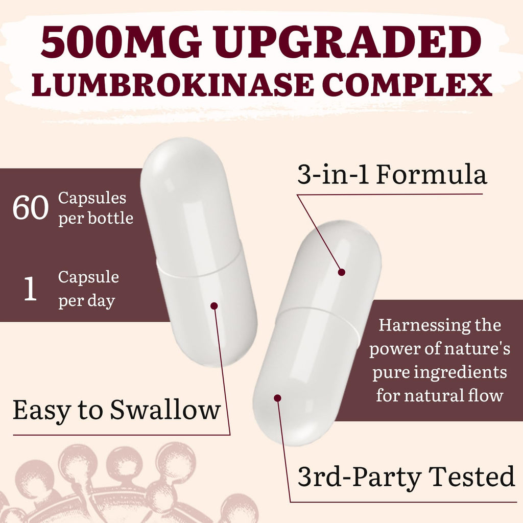 Yasumako Lumbrokinase 100mg + Nattokinase 100mg + Red Yeast Rice 300mg — 600 Capsules (Pack of 10)