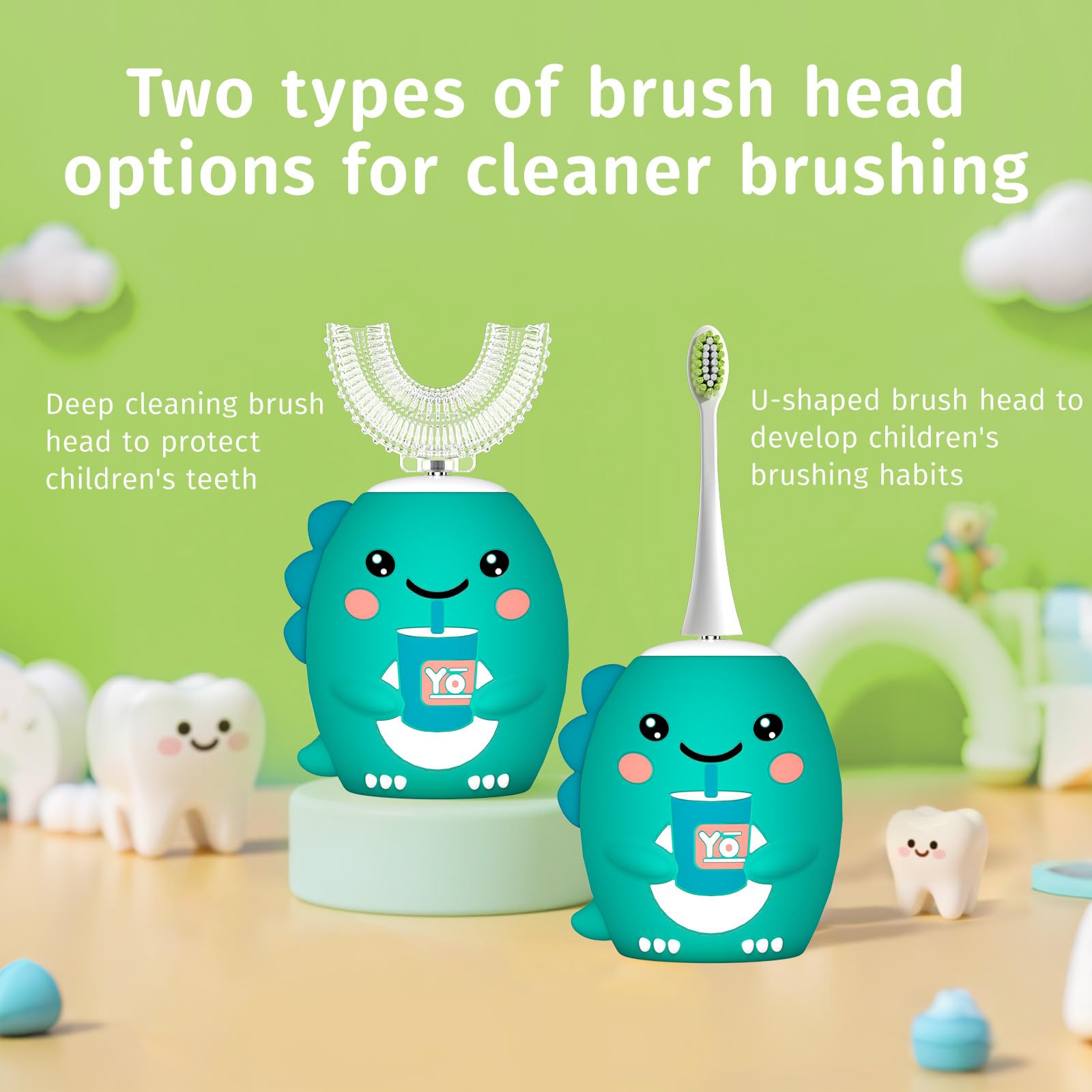 Yeklike Kids U-Shaped Electric Toothbrush – 360° Sonic Cleaning (2-7y), IPX7 Waterproof