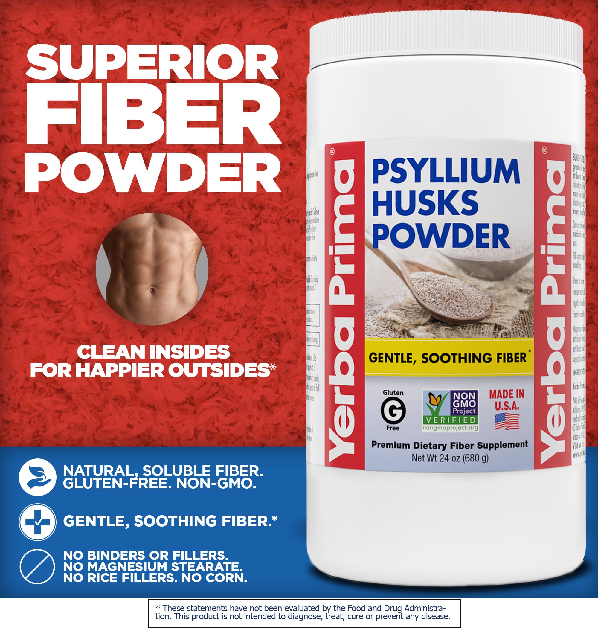 Yerba Prima Psyllium Husks Powder - 24 oz (Pack of 2) Unflavored, Fine Ground, Natural Fiber Supplement