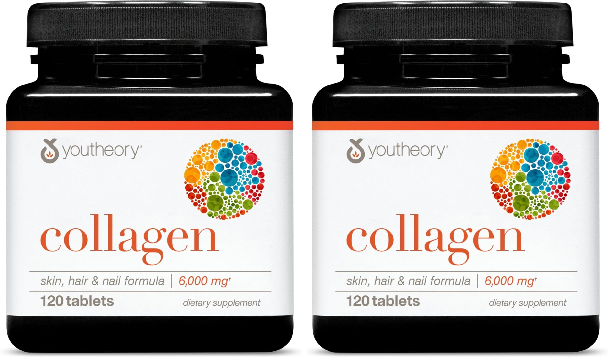 Youtheory Advanced Collagen 6,000 mg + Vitamin C – Hair, Skin & Nails (Pack of 2, 120 Tablets)