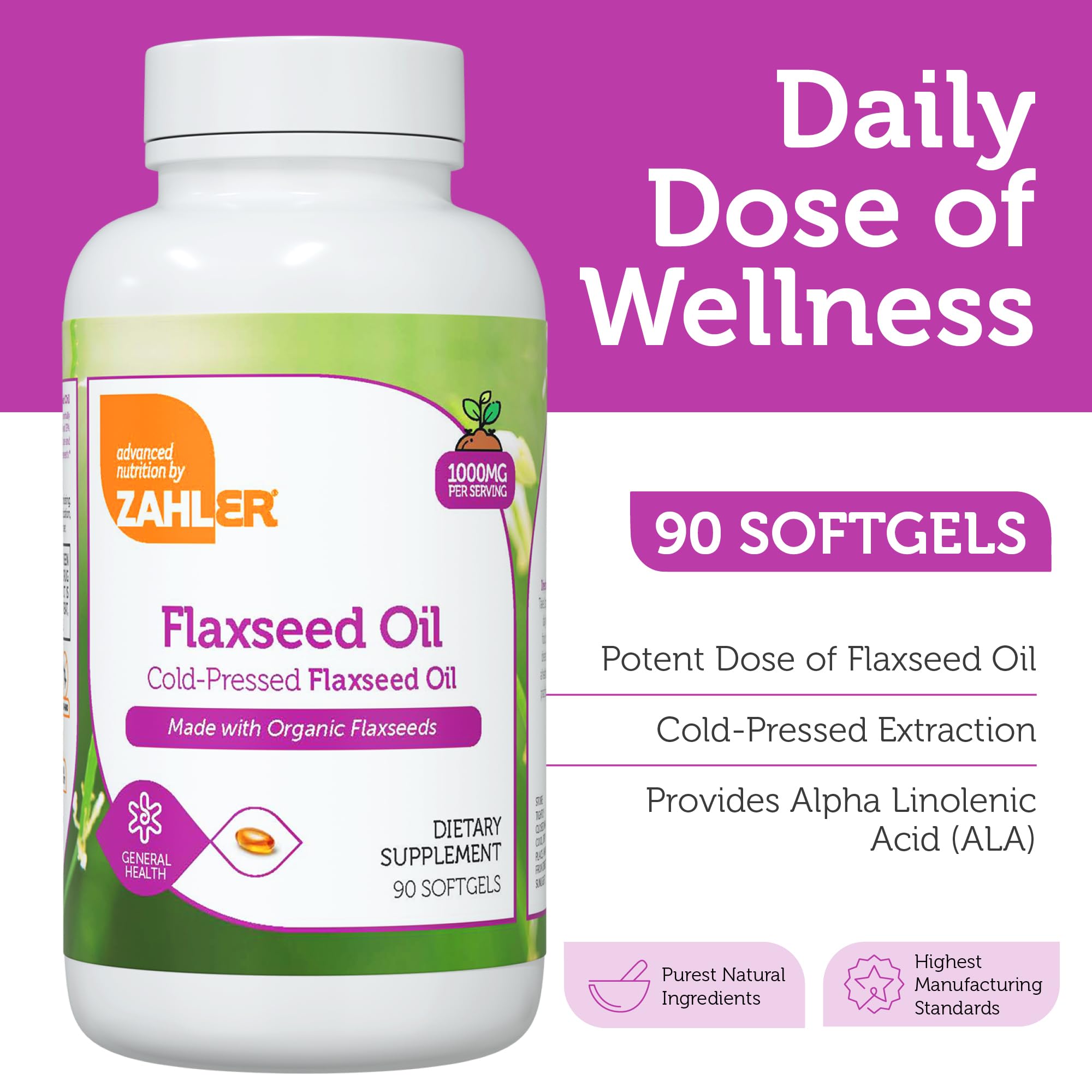 Zahler Organic Flaxseed Oil 1000mg Softgels – 90 Count | Organic Omega-3 ALA