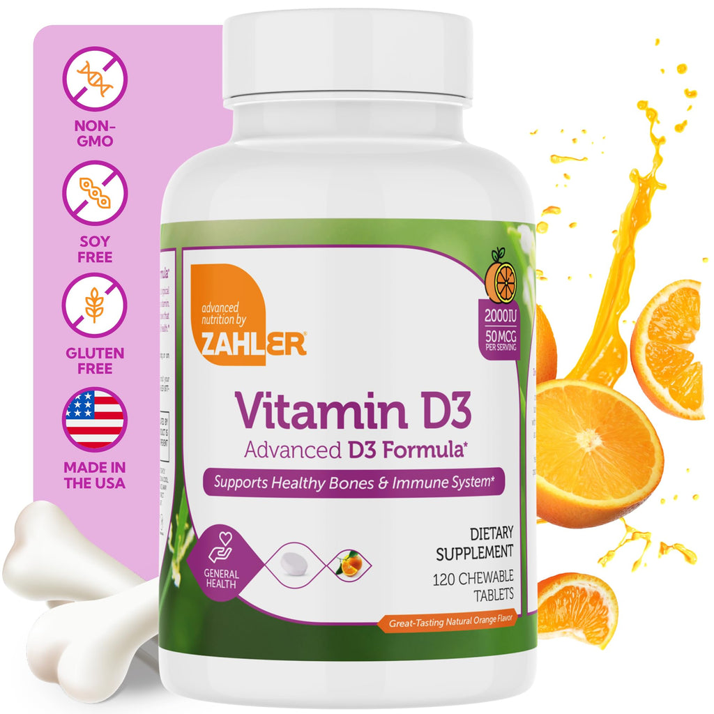 Zahler Vitamin D3 Chewable 2000IU - Kosher Orange Flavor, 120 Tablets