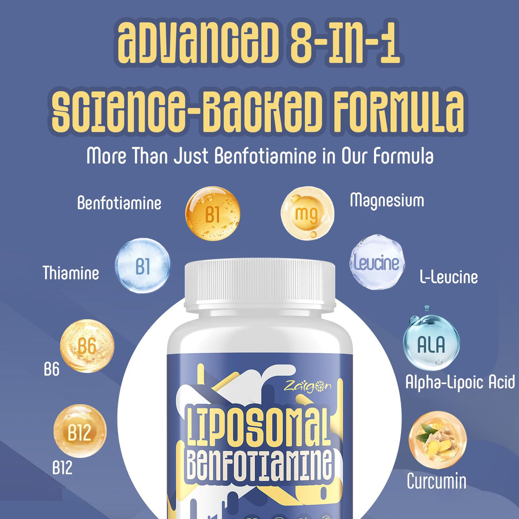 Zaigon Benfotiamine B1 600mg Liposomal | 120 Vegan Capsules | Energy & Nerve Support
