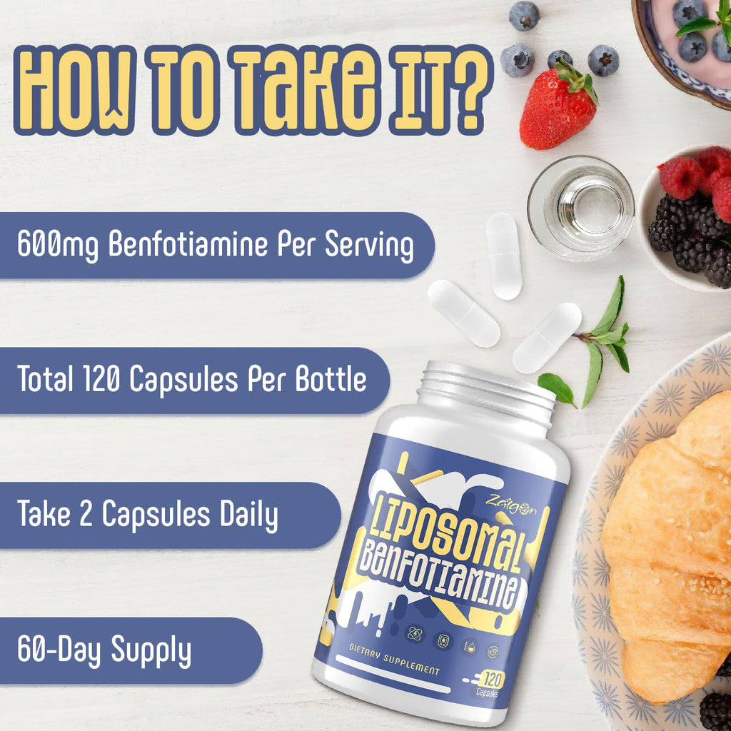 Zaigon Benfotiamine B1 600mg Liposomal | 120 Vegan Capsules | Energy & Nerve Support