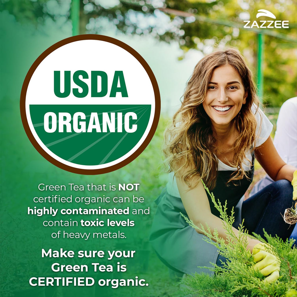 Zazzee USDA Organic Green Tea Extract 6000 mg (20:1) – 120 Capsules, 4 Month Supply, 50% EGCG, 80% Catechins, 98% Polyphenols, Non-GMO