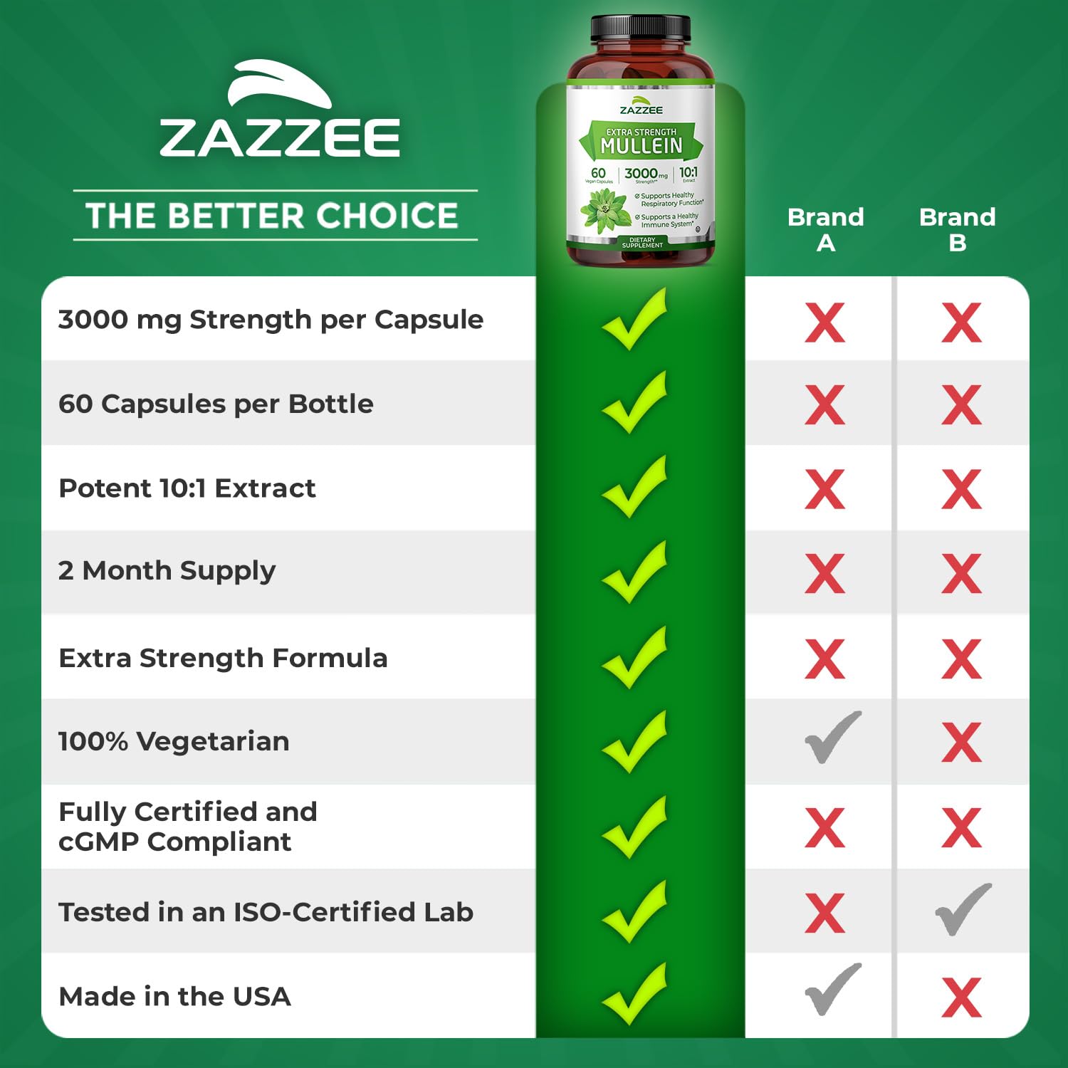 Zazzee Extra Strength Mullein 10:1 Extract – 3000 mg, 60 Vegan Capsules, Made in USA