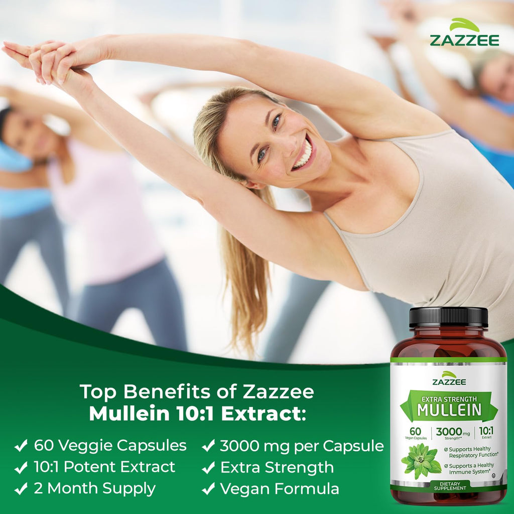 Zazzee Extra Strength Mullein 10:1 Extract – 3000 mg, 60 Vegan Capsules, Made in USA