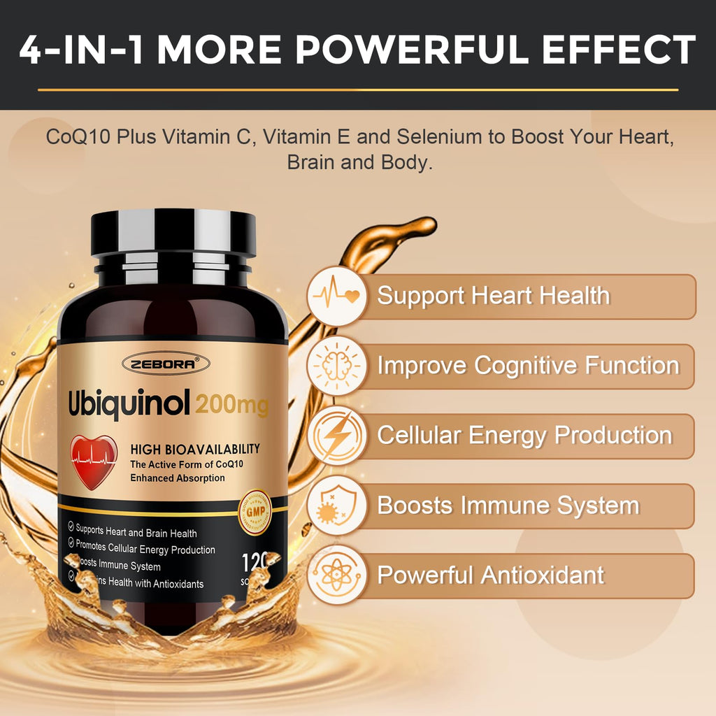 ZEBORA Ubiquinol CoQ10 200mg Softgels - Max Absorption, Heart Health