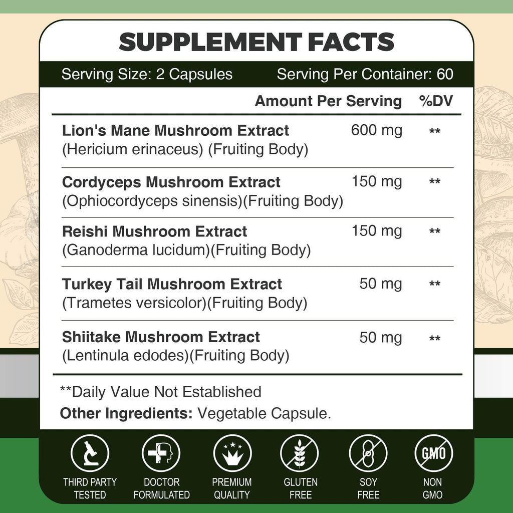 ZEBORA Lion's Mane Capsules – Memory, Focus & Immune Support | 120 Vegan