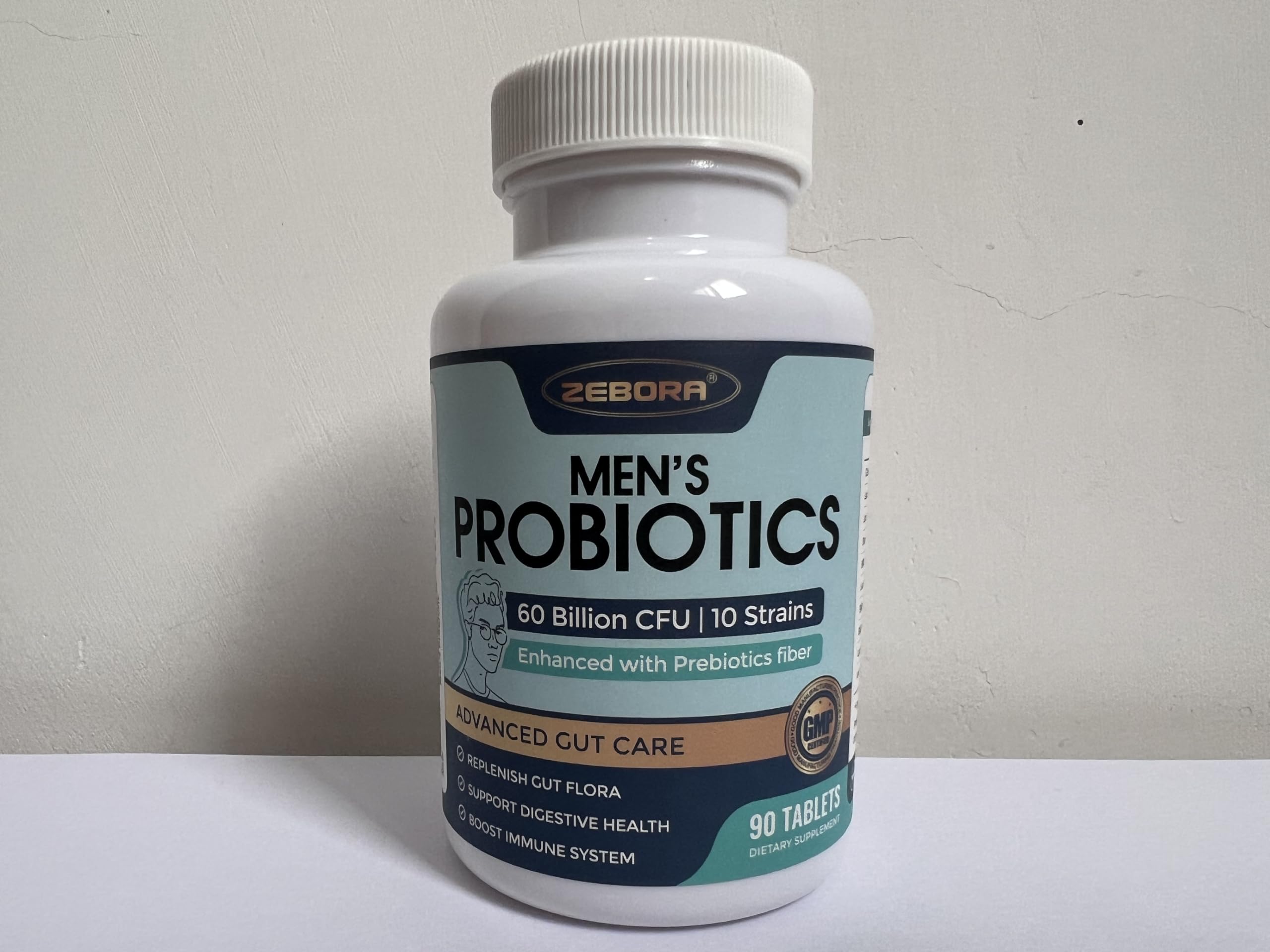 ZEBORA Probiotics for Men + Prebiotics – 60B CFUs, 10 Strains, 90 Tablets, Shelf-Stable, Gluten & Soy Free