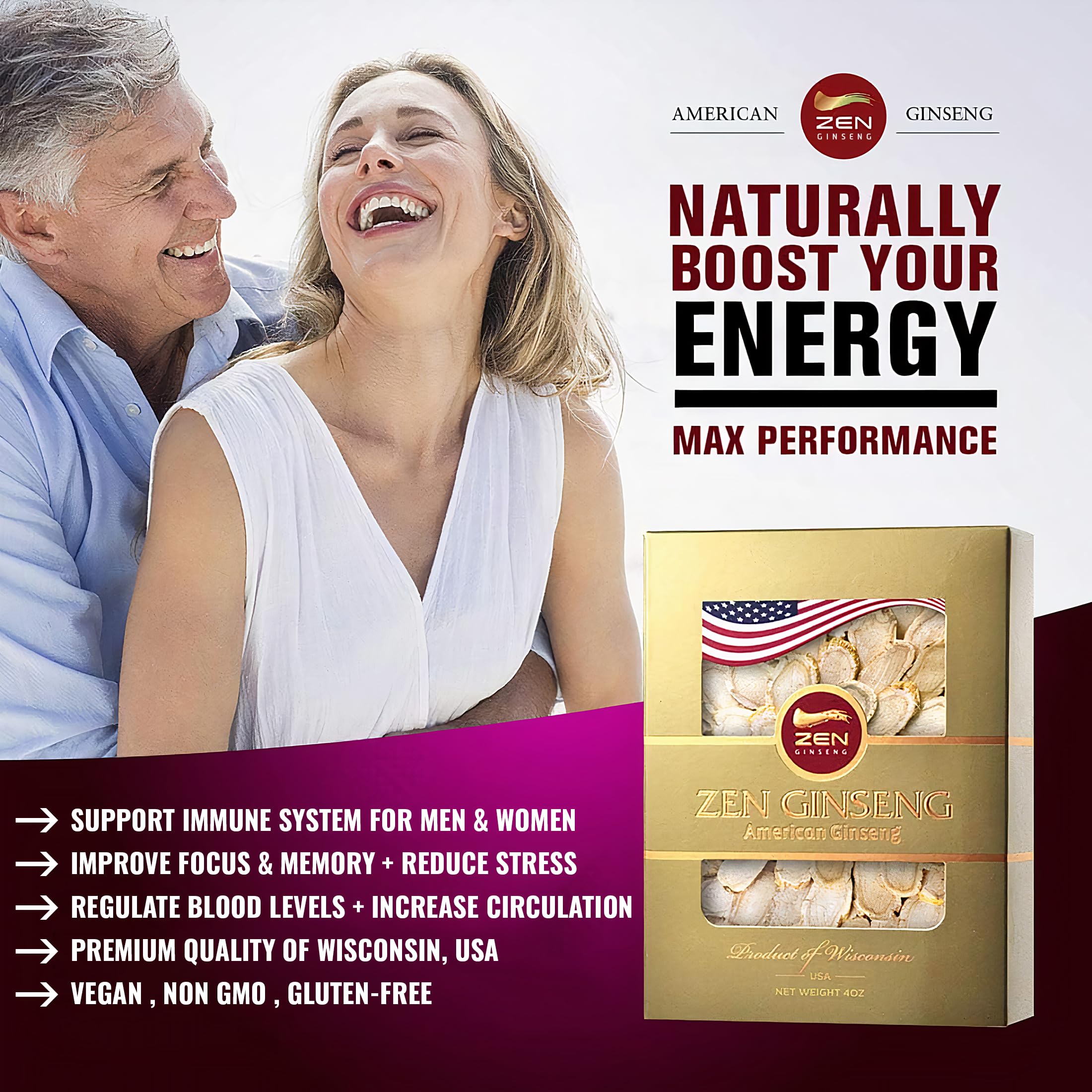 Zen Ginseng – American Wisconsin Ginseng Slices (8 oz, 2 Boxes) for Energy, Focus & Mood