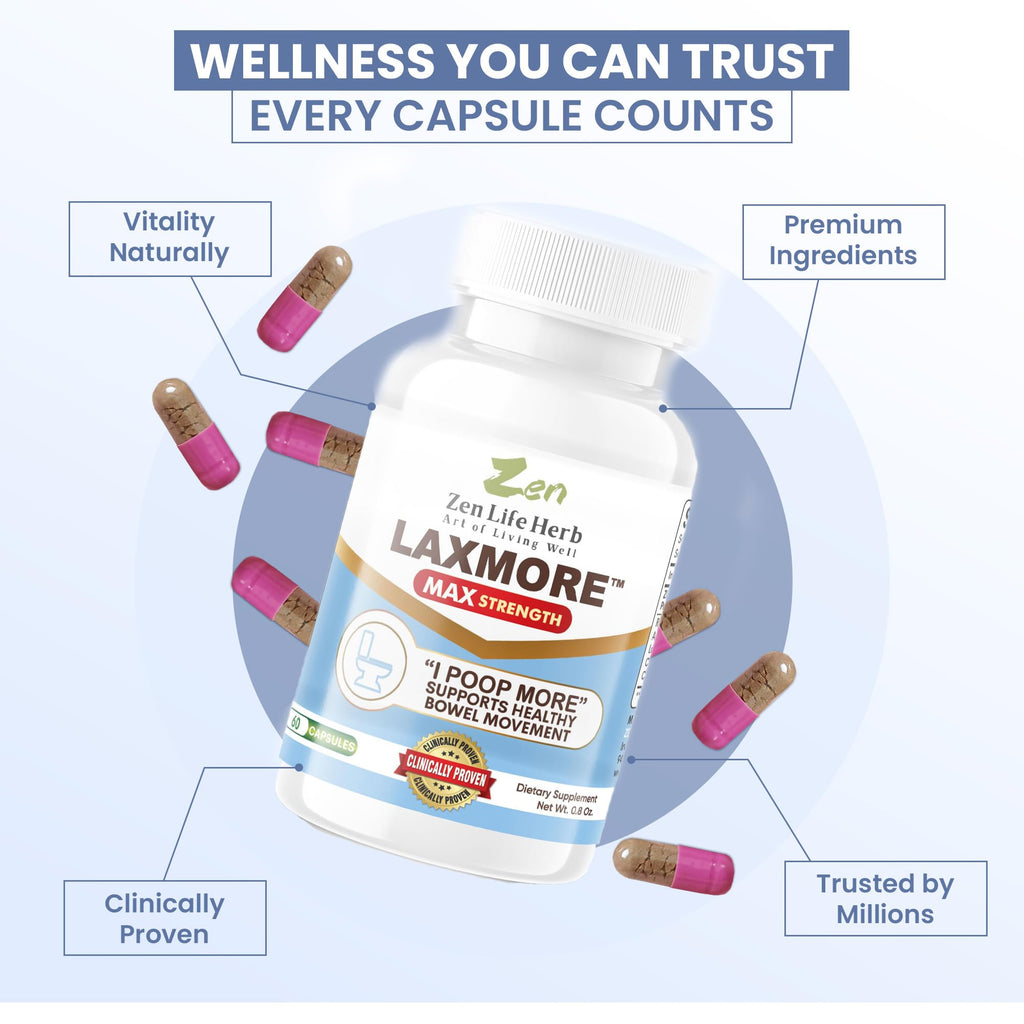 ZEN LIFE HERB LAXMORE Max Strength – 100% Natural Plant-Based Digestive Support (60 Capsules)