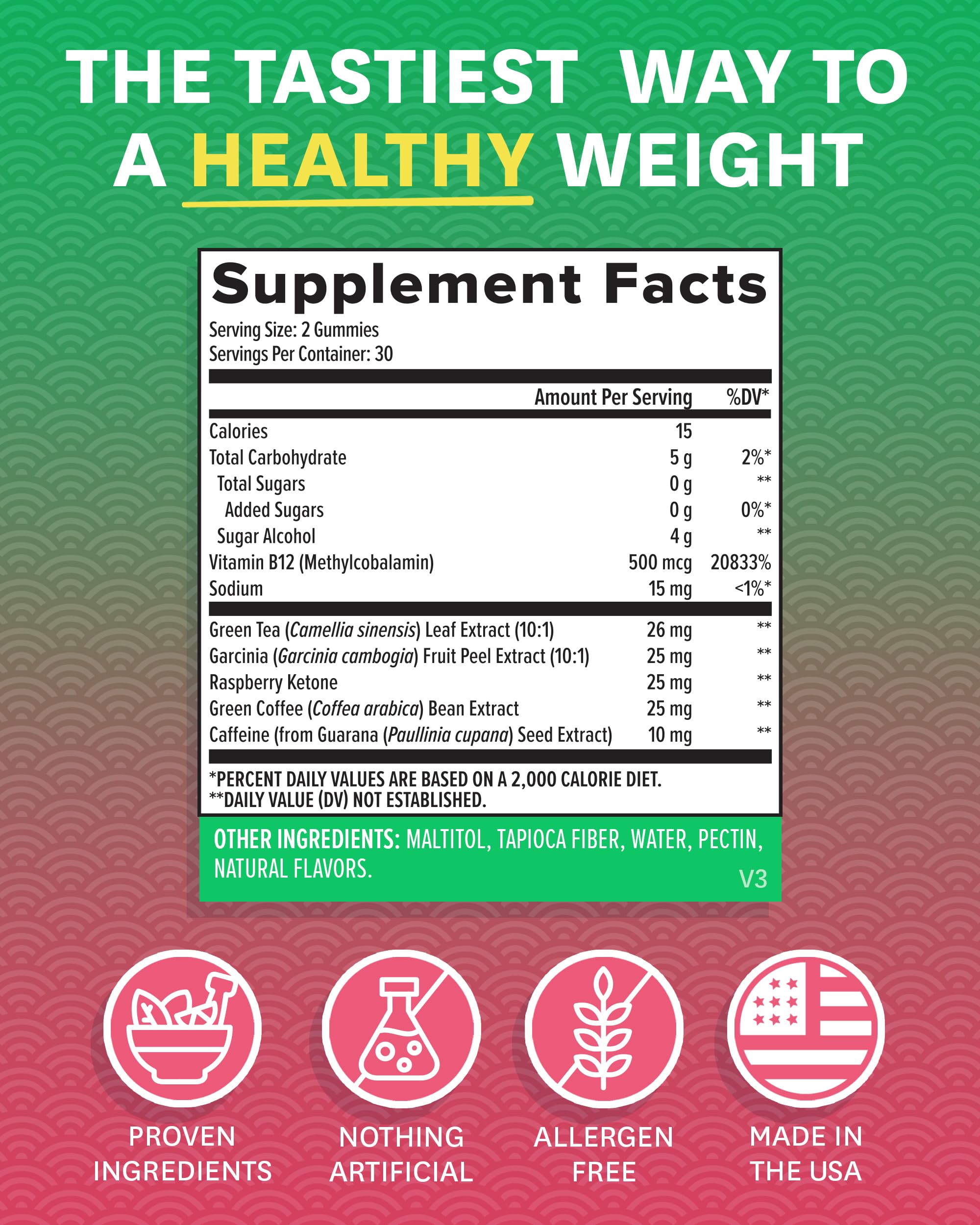 Zenwise Health Fat Burner Gummies – Appetite Suppressant for Weight Loss with Green Tea Extract, Garcinia Cambogia & B12 (60ct Apple Gummies)
