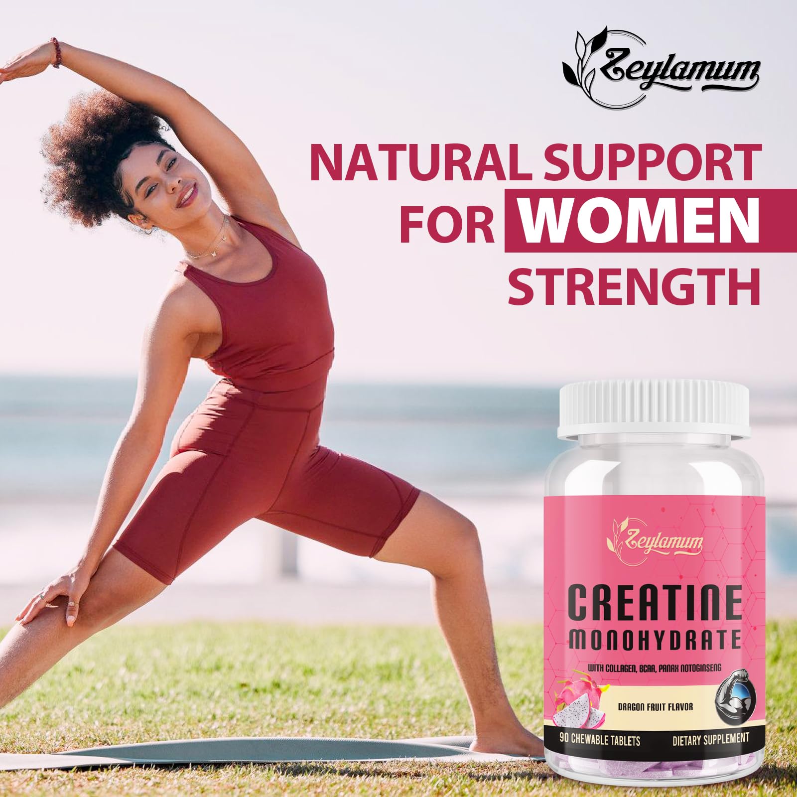 Zeylamum Creatine for Women | 3G Chews with BCAA & Hydrolyzed Collagen (Sugar-Free, Vegan)